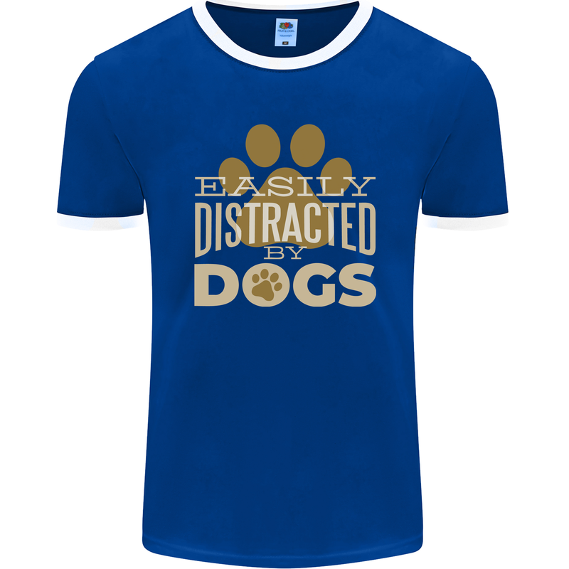 Easily Distracted By Dogs Funny ADHD Mens Ringer T-Shirt FotL Royal Blue/White