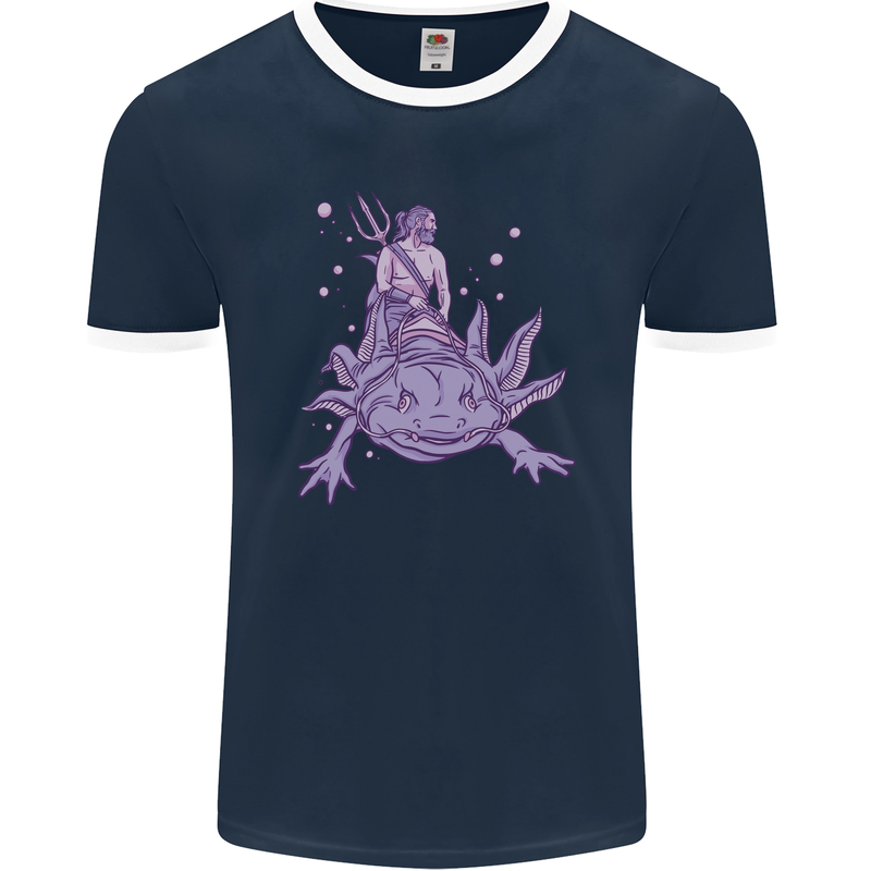 Poseidon Riding an Axaloti Mens Ringer T-Shirt FotL Navy Blue/White