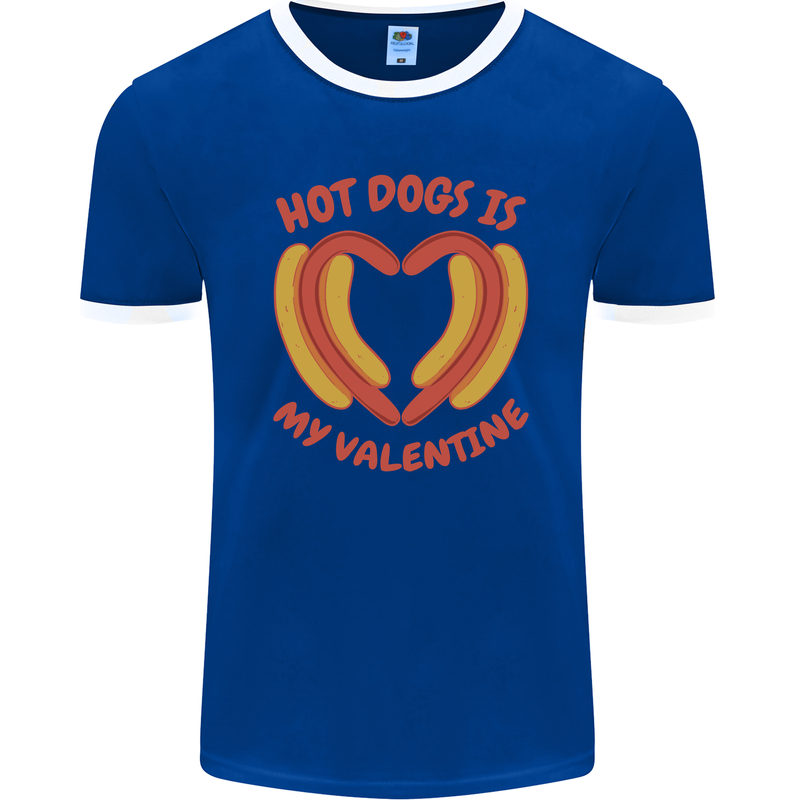 Hot Dog Anti Valentines Day Single Funny Mens Ringer T-Shirt FotL Royal Blue/White