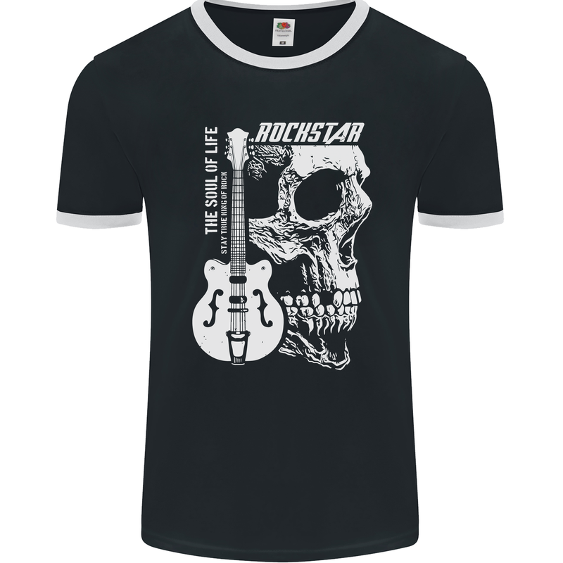 Rockstar Skull Rock Heavy Metal Guitar Mens Ringer T-Shirt FotL Black/White