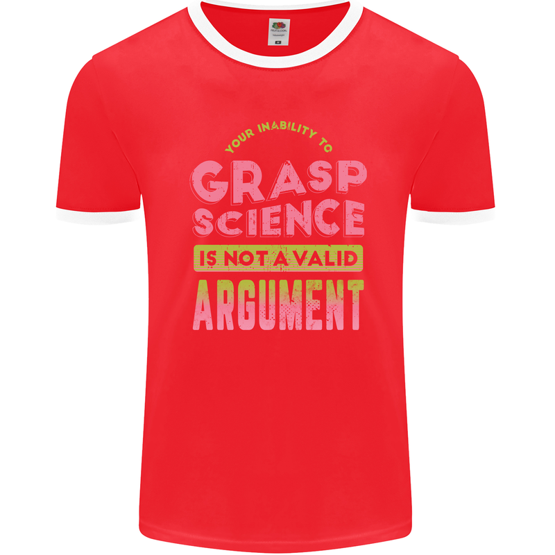 Grasp Science Funny Geek Nerd Physics Maths Mens Ringer T-Shirt FotL Red/White