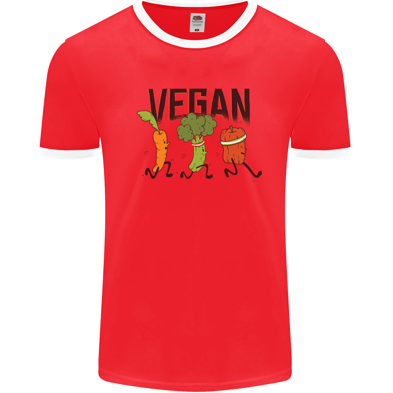 Vegan Fitness Mens White Ringer T-Shirt Red/White