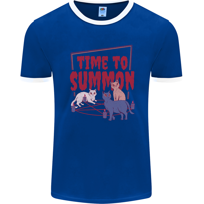 Time to Summon Cats Let's Summon Demons Mens Ringer T-Shirt FotL Royal Blue/White