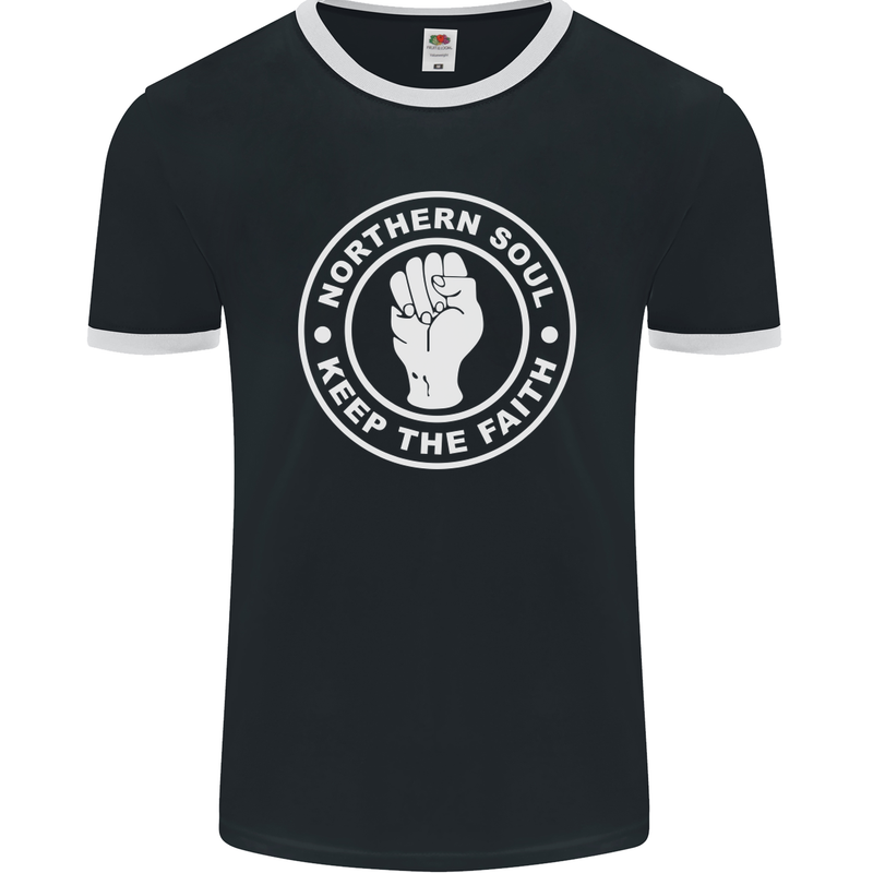 Northern Soul Keeping the Faith Dancing Mens Ringer T-Shirt FotL Black/White