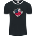 USA Flag Ripped Torn Gym America July 4th Mens Ringer T-Shirt FotL Black/White