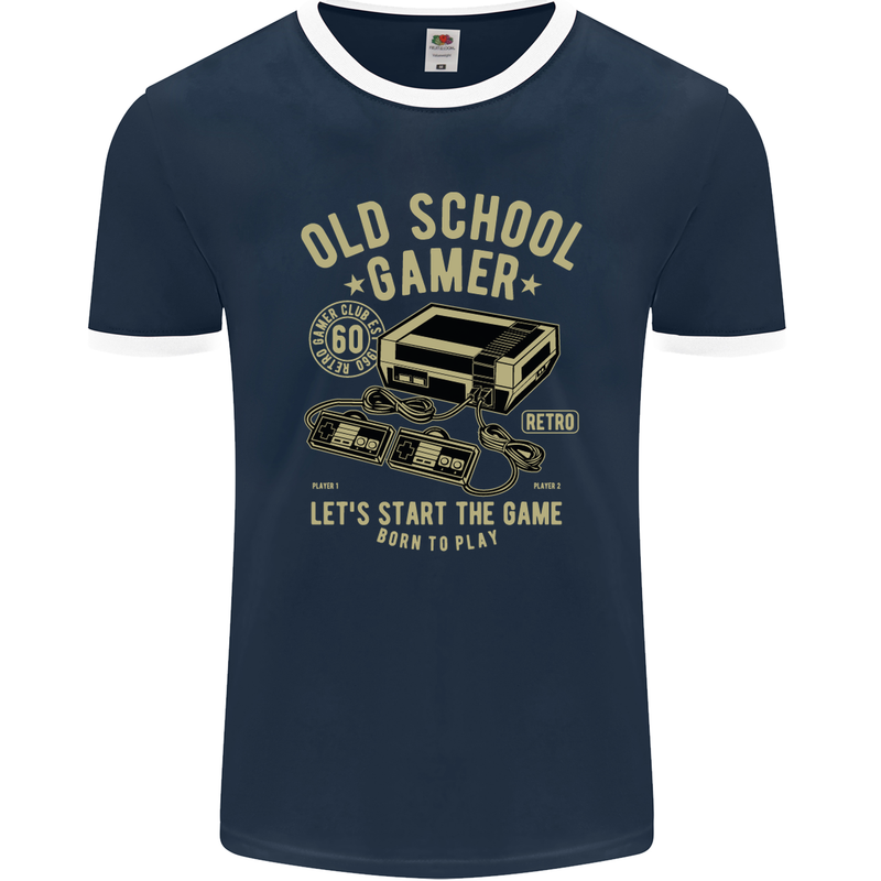 Old School Gamer Gaming Funny Mens Ringer T-Shirt FotL Navy Blue/White