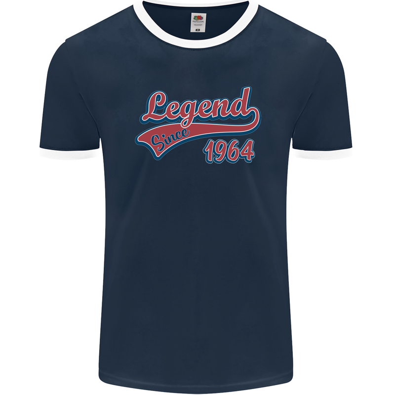 Legend Since 59th Birthday 1964 Mens Ringer T-Shirt FotL Navy Blue/White