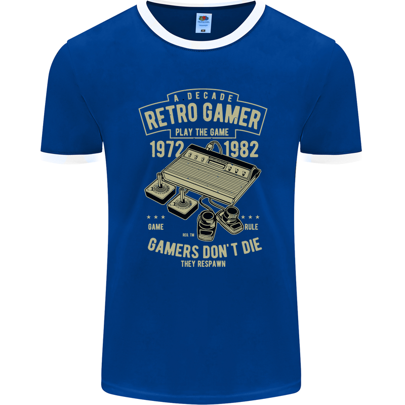 Retro Gamer Funny Gaming Mens Ringer T-Shirt FotL Royal Blue/White