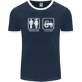 Tractor Problem Solved Driver Farmer Funny Mens Ringer T-Shirt FotL Navy Blue/White