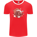 Funny Christmas Highland Cow Santa Hat Mens Ringer T-Shirt FotL Red/White