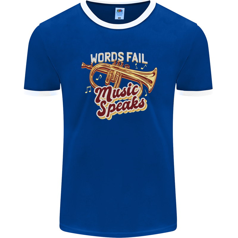 Flugelhorn Music Speaks Where Words Fail Mens Ringer T-Shirt FotL Royal Blue/White