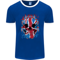 Union Jack Flag Skull Gym MMA Biker Mens Ringer T-Shirt FotL Royal Blue/White