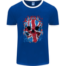 Union Jack Flag Skull Gym MMA Biker Mens Ringer T-Shirt FotL Royal Blue/White