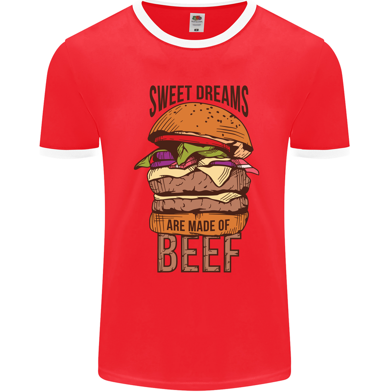Food Sweet Dreams Beef Funny Chef BBQ Cook Mens Ringer T-Shirt FotL Red/White