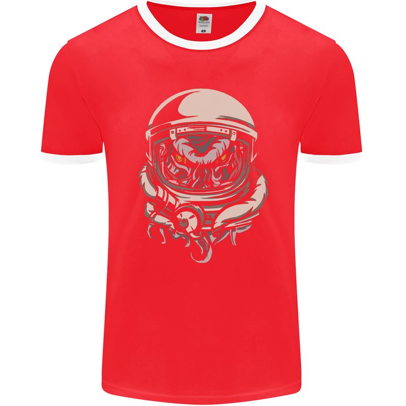 Space Cthulhu Kraken Mens Ringer T-Shirt FotL Red/White