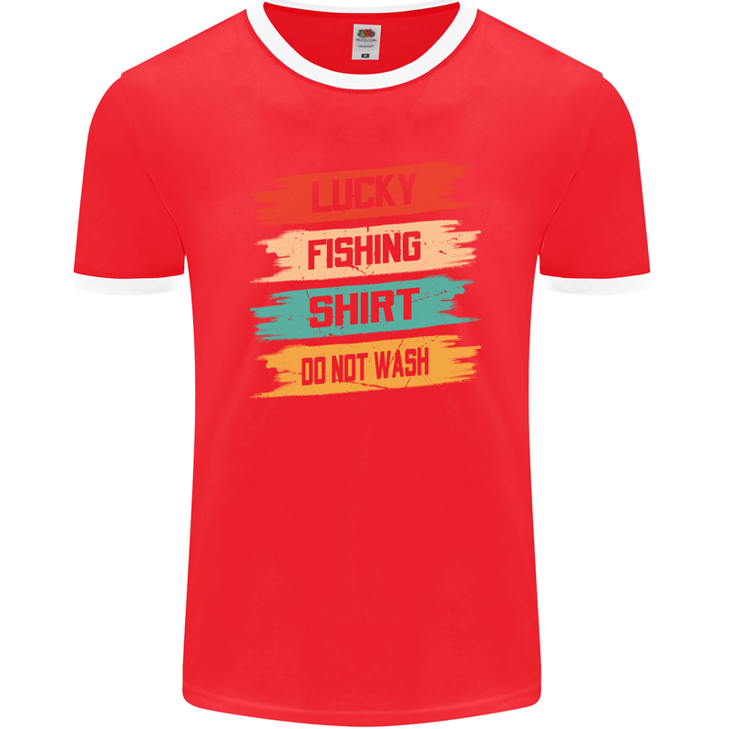 Lucky Fishing Shirt Fisherman Funny Mens Ringer T-Shirt FotL Red/White