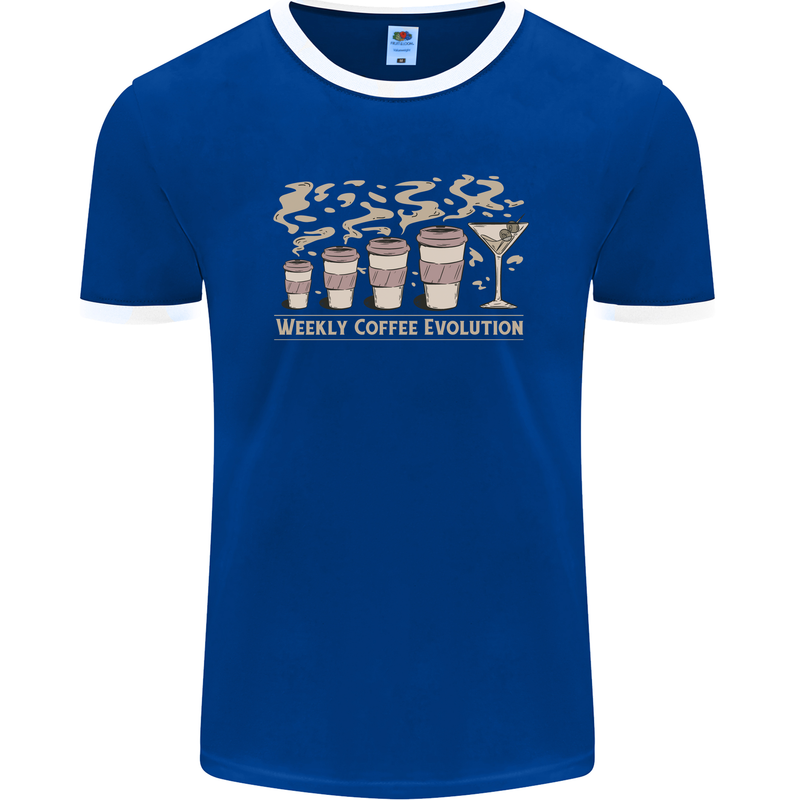 Funny Weekly Coffee to Alcohol Evolution Wine Mens Ringer T-Shirt FotL Royal Blue/White