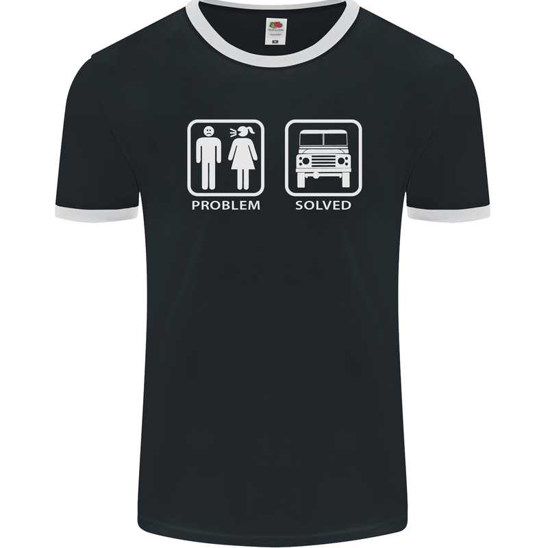 4x4 Problem Solved Off Roading Road Mens Ringer T-Shirt FotL Black/White