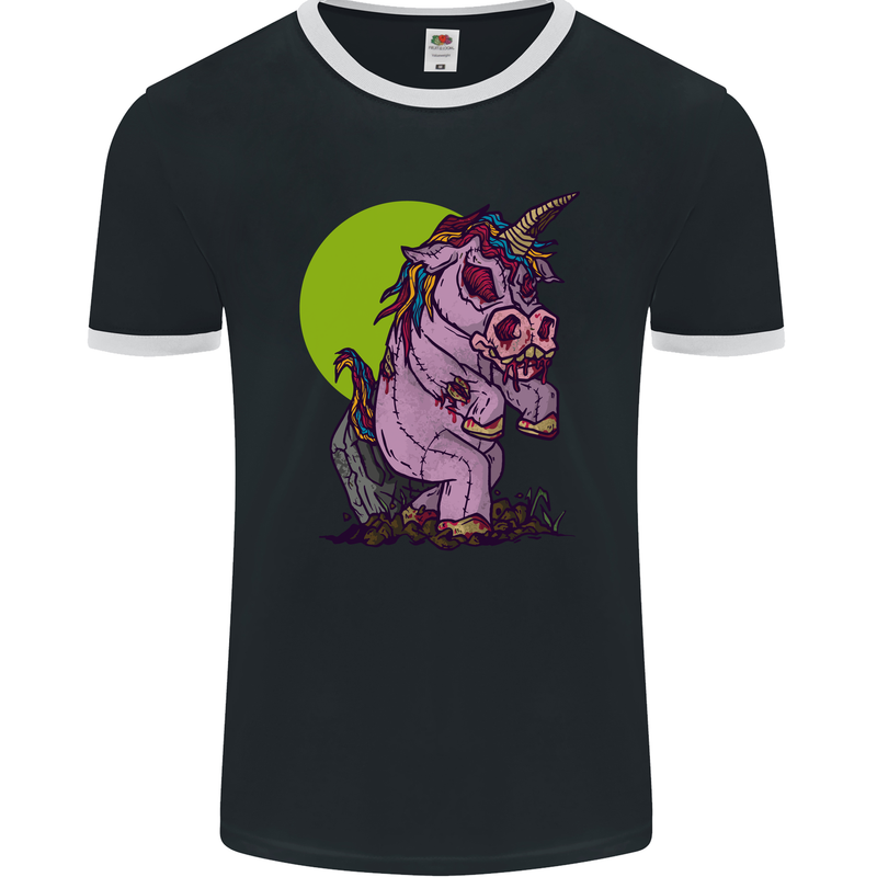 A Zombie Unicorn Funny Halloween Horror Mens Ringer T-Shirt FotL Black/White