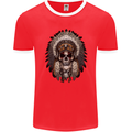 Native American Indian Skull Headdress Mens Ringer T-Shirt FotL Red/White