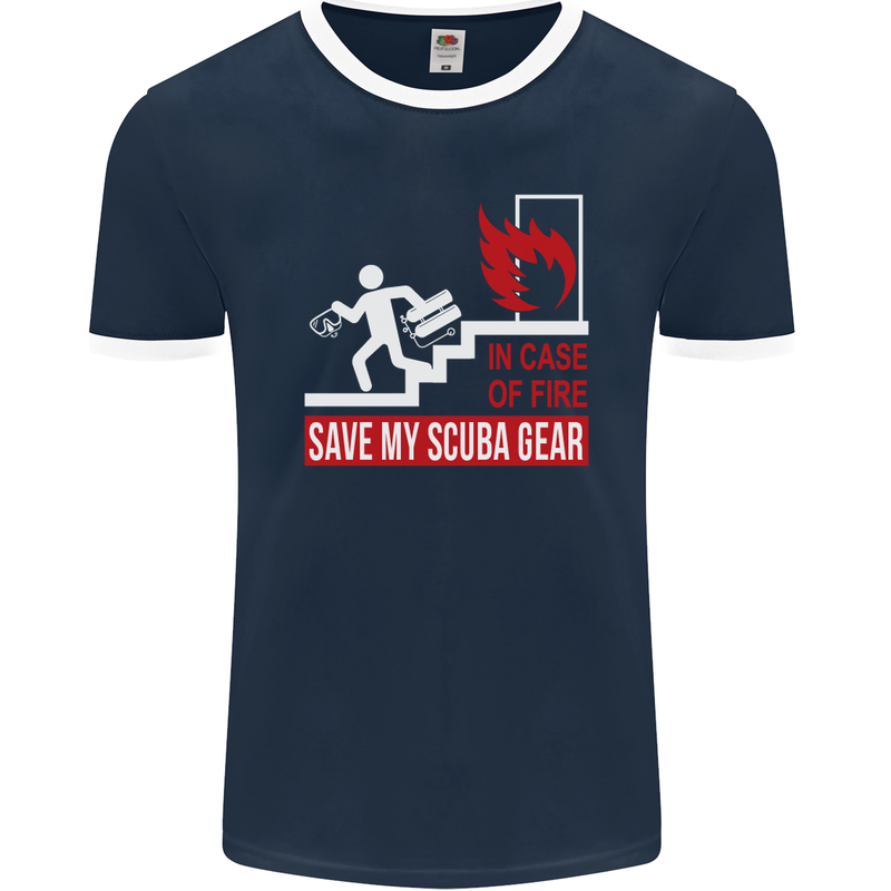 Save My Scuba Gear Diver Diving Dive Mens Ringer T-Shirt FotL Navy Blue/White