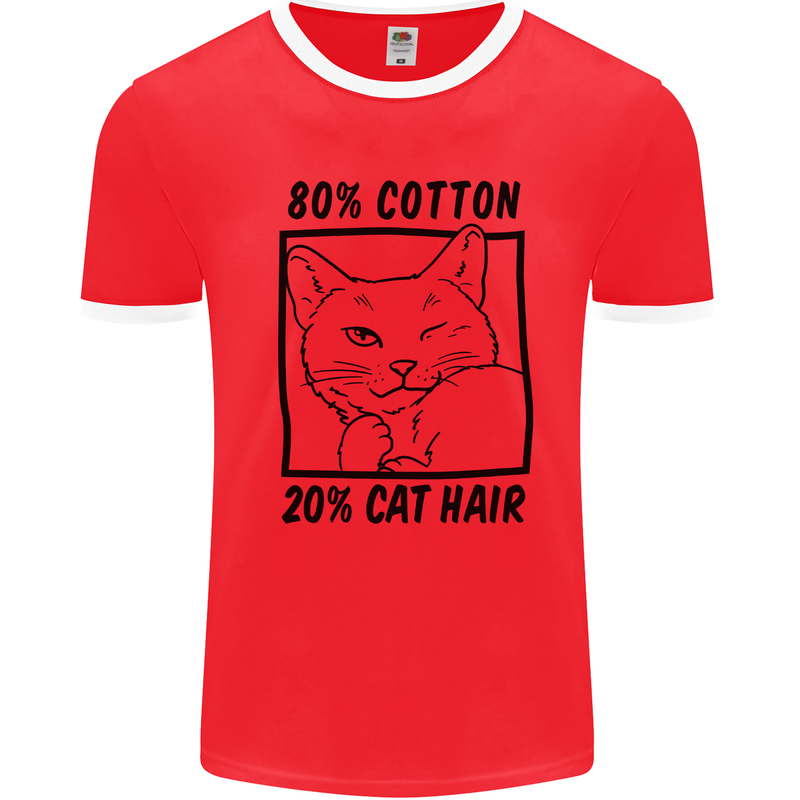 Part Cotton Part Cat Hair Funny Mens White Ringer T-Shirt Red/White