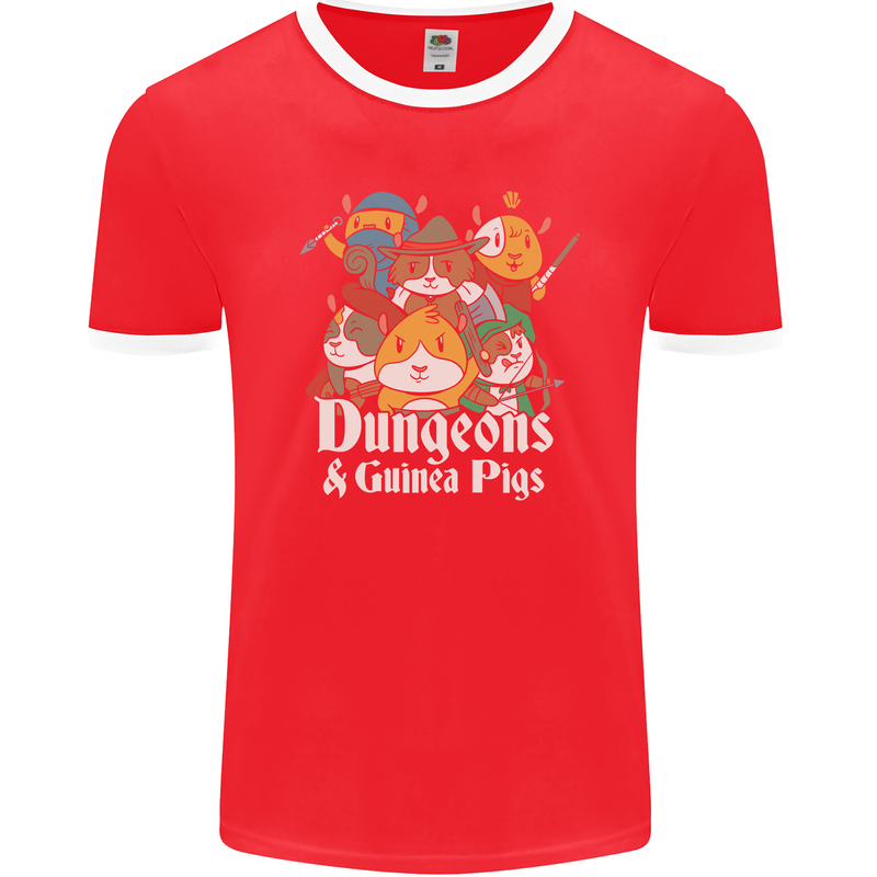 Dungeons and Guinea Pig Role Playing Game Mens Ringer T-Shirt FotL Red/White