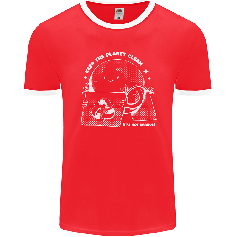 Climate Change Keep the Planet Clean Funny Mens Ringer T-Shirt FotL Red/White