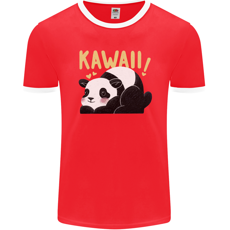 Kawaii Panda Bear Cute Mens Ringer T-Shirt FotL Red/White