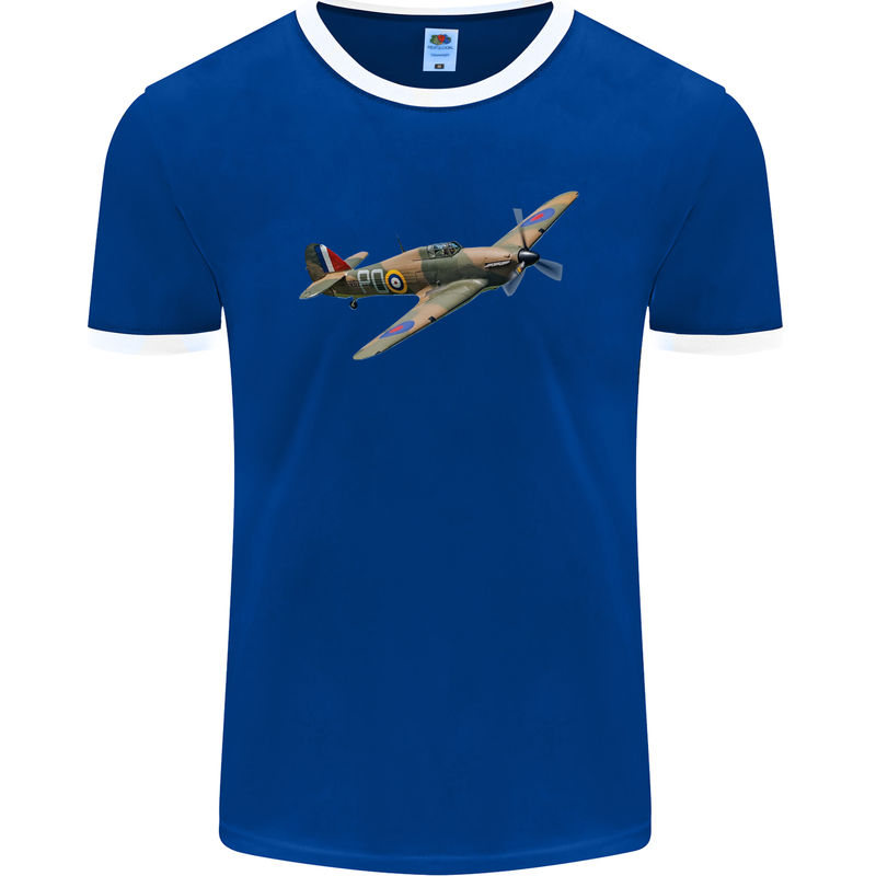 A Hawker Hurricane Flying Solo Mens Ringer T-Shirt FotL Royal Blue/White