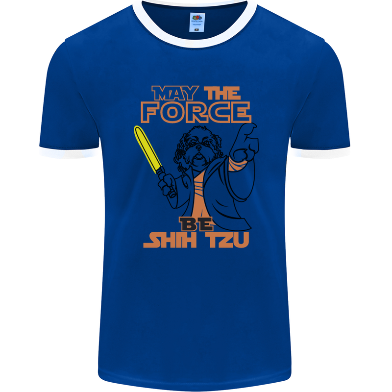 May the Force Be Shih Tzu Dog Funny Mens Ringer T-Shirt FotL Royal Blue/White