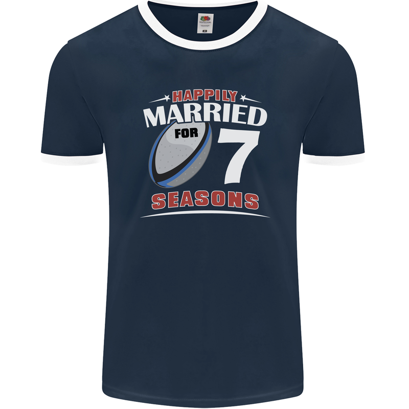 7 Year Wedding Anniversary 7th Rugby Mens Ringer T-Shirt FotL Navy Blue/White