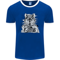 Motorbike Wolf Biker Motorcycle Motorbike Mens Ringer T-Shirt FotL Royal Blue/White