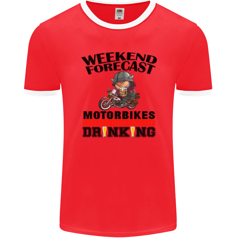 Biker Weekend Forecast Motorbikes Mens Ringer T-Shirt FotL Red/White