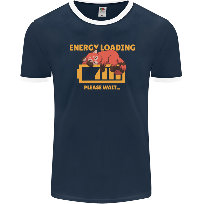 Sleeping Fox Energy Funny Lazy Anti-Social Mens Ringer T-Shirt FotL Navy Blue/White