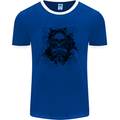 Three Skulls Demon Biker Gothic Tattoo Mens Ringer T-Shirt FotL Royal Blue/White