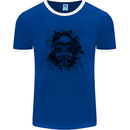 Three Skulls Demon Biker Gothic Tattoo Mens Ringer T-Shirt FotL Royal Blue/White