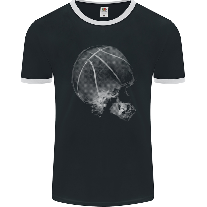 Basketball Skull Mens Ringer T-Shirt FotL Black/White