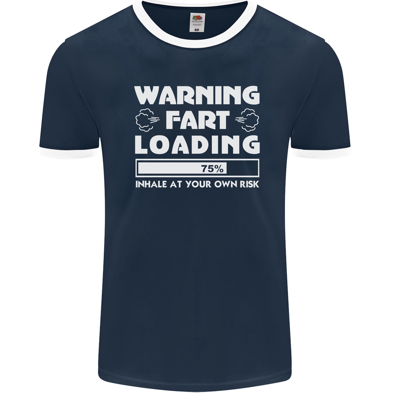 Warning Fart Loading Funny Farting Dad Mens Ringer T-Shirt FotL Navy Blue/White