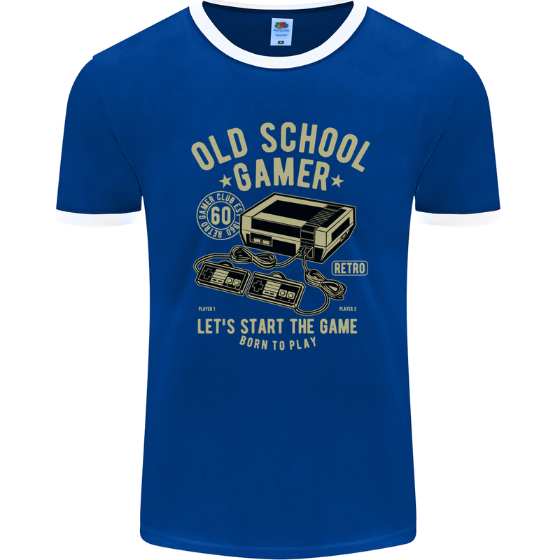 Old School Gamer Gaming Funny Mens Ringer T-Shirt FotL Royal Blue/White