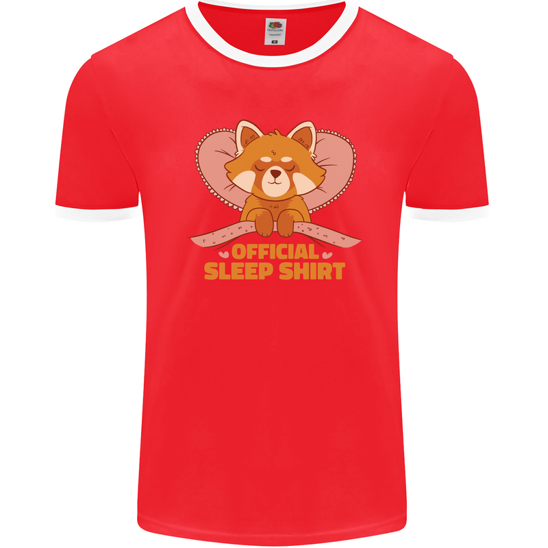 Red Panda Bear Funny Sleep Sleeping Mens Ringer T-Shirt FotL Red/White