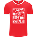 Yoga Coffee Naps Repeat Funny Mens Ringer T-Shirt FotL Red/White