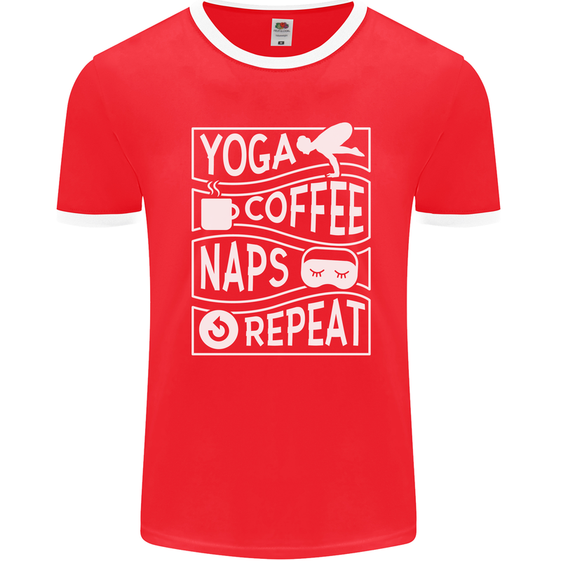 Yoga Coffee Naps Repeat Funny Mens Ringer T-Shirt FotL Red/White