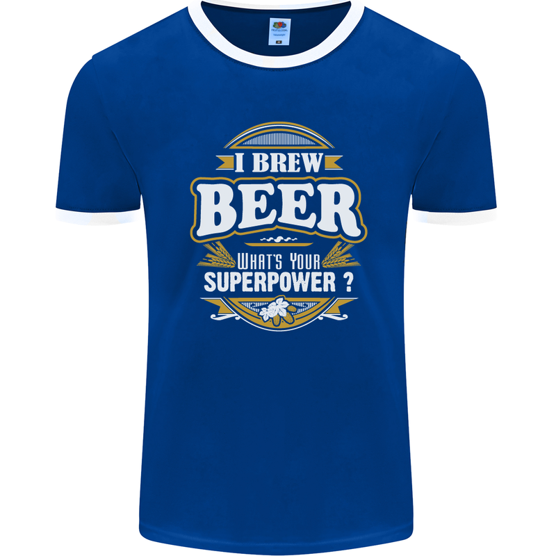 I Brew Beer What's Your Superpower? Alcohol Mens Ringer T-Shirt FotL Royal Blue/White