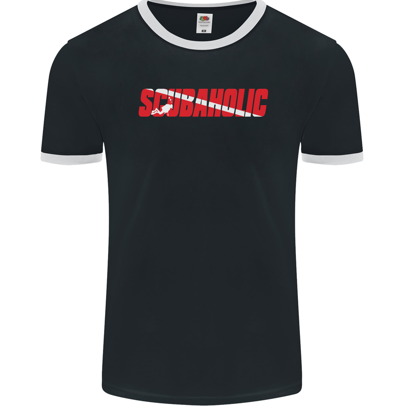 Scuba Diving Scubaholic Diver Dive Mens Ringer T-Shirt FotL Black/White