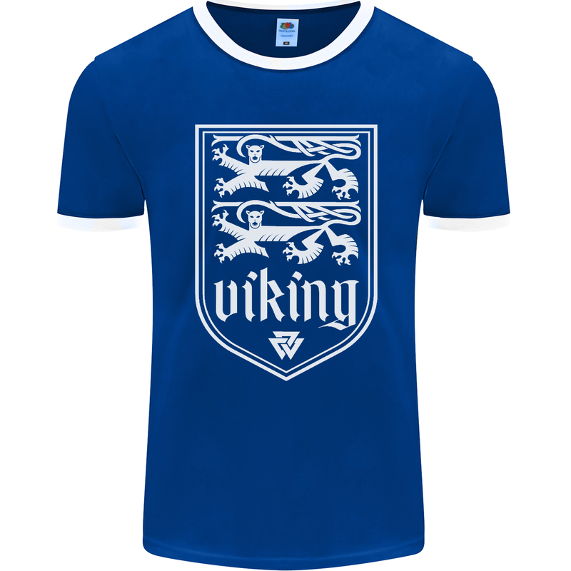 The Vikings Valknut Symbol Valhalla Lions Mens Ringer T-Shirt FotL Royal Blue/White