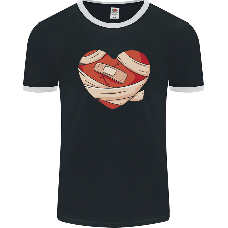 A Broken Heart Anti Valentines Day Single Mens Ringer T-Shirt FotL Black/White