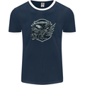 King of the Road Motorcycle Skull Biker Mens Ringer T-Shirt FotL Navy Blue/White