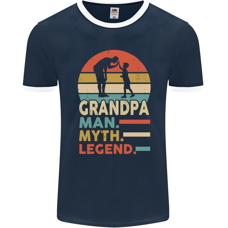 Grandpa Man Myth Legend Funny Fathers Day Mens Ringer T-Shirt FotL Navy Blue/White