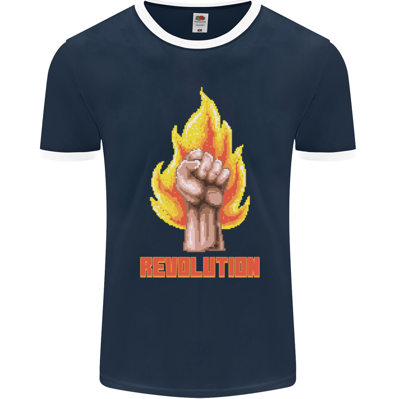 Pixelated Revolution Anarchy Anarchist 99% Mens Ringer T-Shirt FotL Navy Blue/White
